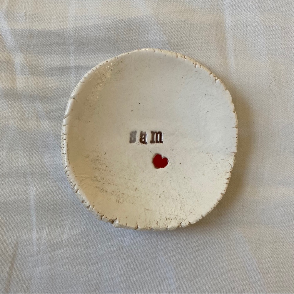 Custom name “Sam” White Ceramic Ring Dish
